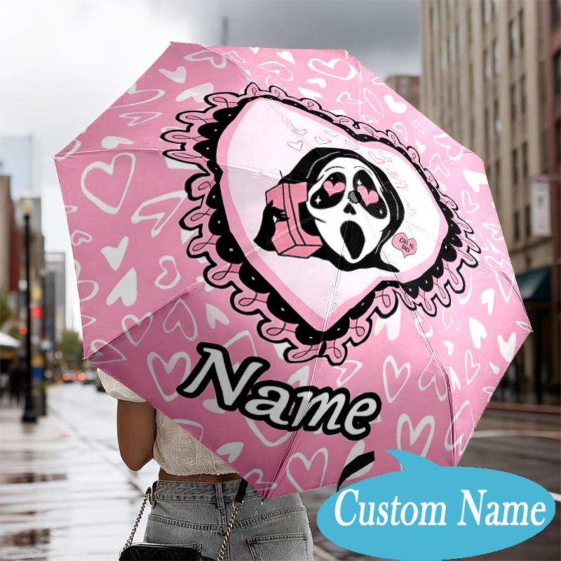Custom Name Horror Characters Umbrella, 8-Rib Folding Umbrella, Lightweight Portable Design for Lovers, Friends, Perfect Gift for Birthdays