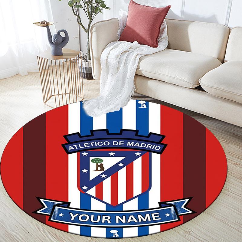 Custom Name Atletico de Madrid Round Area Rug,Carpet Rug for Living Room Bedroom Sofa Playroom Decor,Non-slip Floor Mat