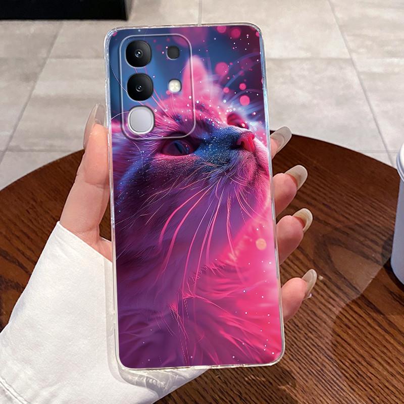 Чехол для телефона Vivo iQOO Z10x Эстетичный Милый Кот Мультяшные Узоры Прозрачный Мягкий Силикон ТПУ Задняя Крышка Супер Тонкий Корпус