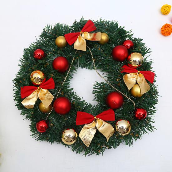 12 Inch Christmas Wreath Decoration for Front Door Artificial Wreath with Bells Balls Bows for Indoor Outdoor Holiday Decor