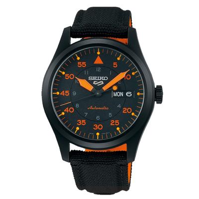 Five Watch SEIKO5 Автоматические часы с ручным заводом, дата, календарь, дата, дата, SRPH33K1 FIELD STREET, черные, оранжевые, задняя крышка, скелетон, мужские MA-1
