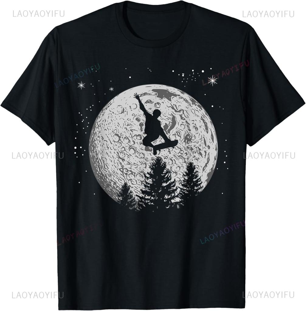 Skater Skateboarder Skateboard Moon Skateboarding Gift Tshirt Unisex Summer Streetwear Tops Print On Deunisexd Camisas Streetwear