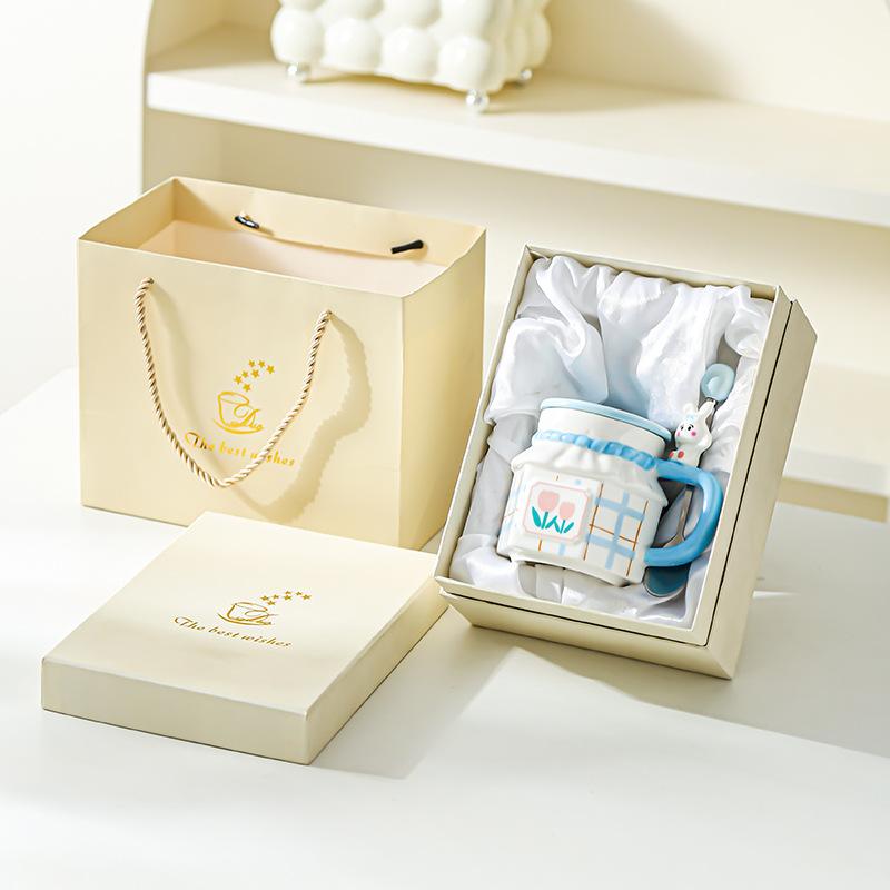 Кружка для пары 'Тюльпан и Кролик', креативная, с высокой ценностью, керамическая, для дома и офиса, кофейная чашка с крышкой