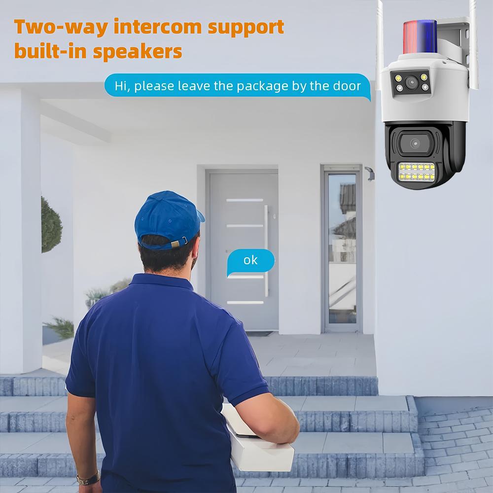 8MP 4K Wifi Dual Lens Protection Waterproof Security CCTV Video Surveillance Police Light Alarm IP Camera