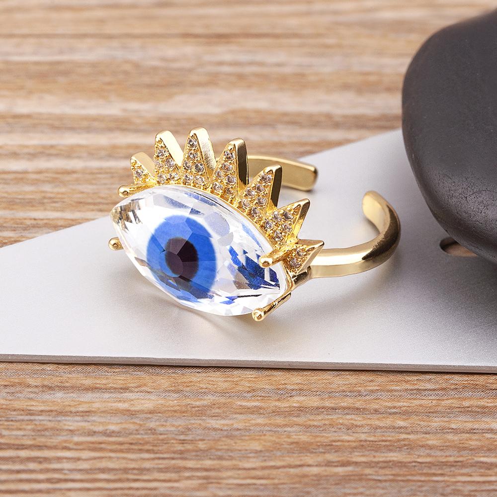 Nidin Trendy Bohemian Lucky Colorful Evil Eye Transparent Rhinestone Opening Adjustable Ring Womem Elegant Jewelry Fine Gift