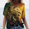 2022 New Women's T-shirts Skull Print Women's Short-sleeved Tops V-neck Pullover Streetwear Oversized T-shirts Summer Clothing