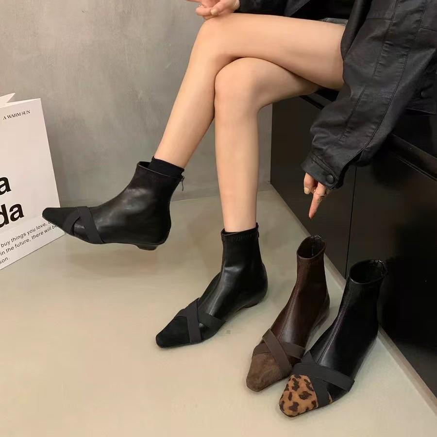 Французские ретро нишевые леопардовые короткие ботинки для женщин 2025 осень и зима новые ботинки французские тонкие ботинки низкий каблук короткие ботинки для женщин