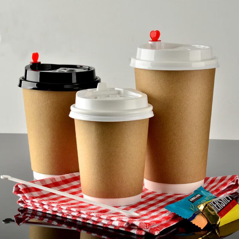 Homeglen 8oz Kraft Paper Disposable Coffee Cups with Lids (100 Sets)