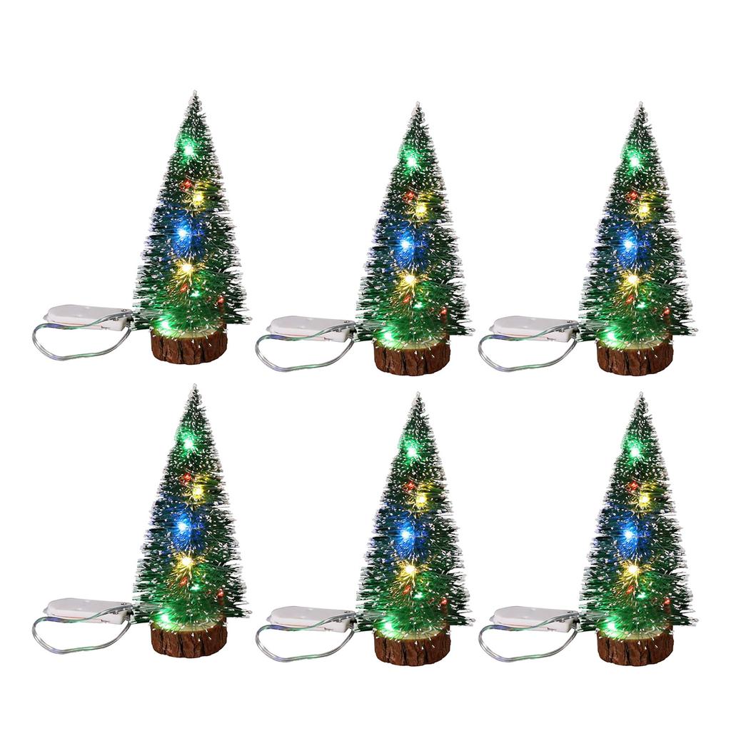 Мини-искусственные рождественские елки Маленькие рождественские елки из сизаля со снегом и морозом с деревянной основой и светодиодными фонарями Деревья с кистями для бутылок на Рождество Домашний праздничный декор