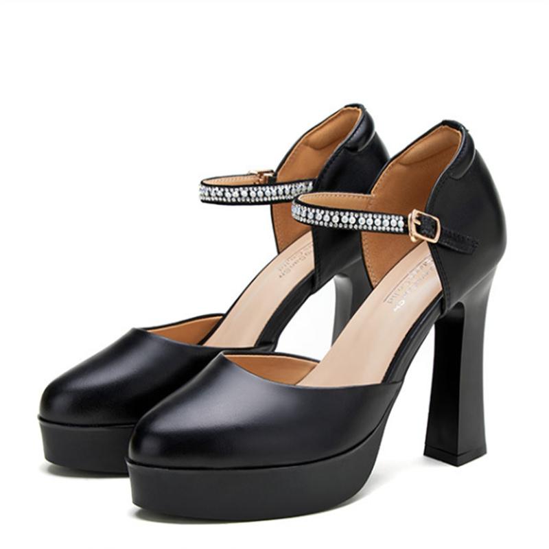 Туфли-лодочки из натуральной кожи на толстом каблуке 7/9/11 см, супервысокий каблук, водонепроницаемая платформа, женская обувь для вечеринки, туфли на высоком каблуке