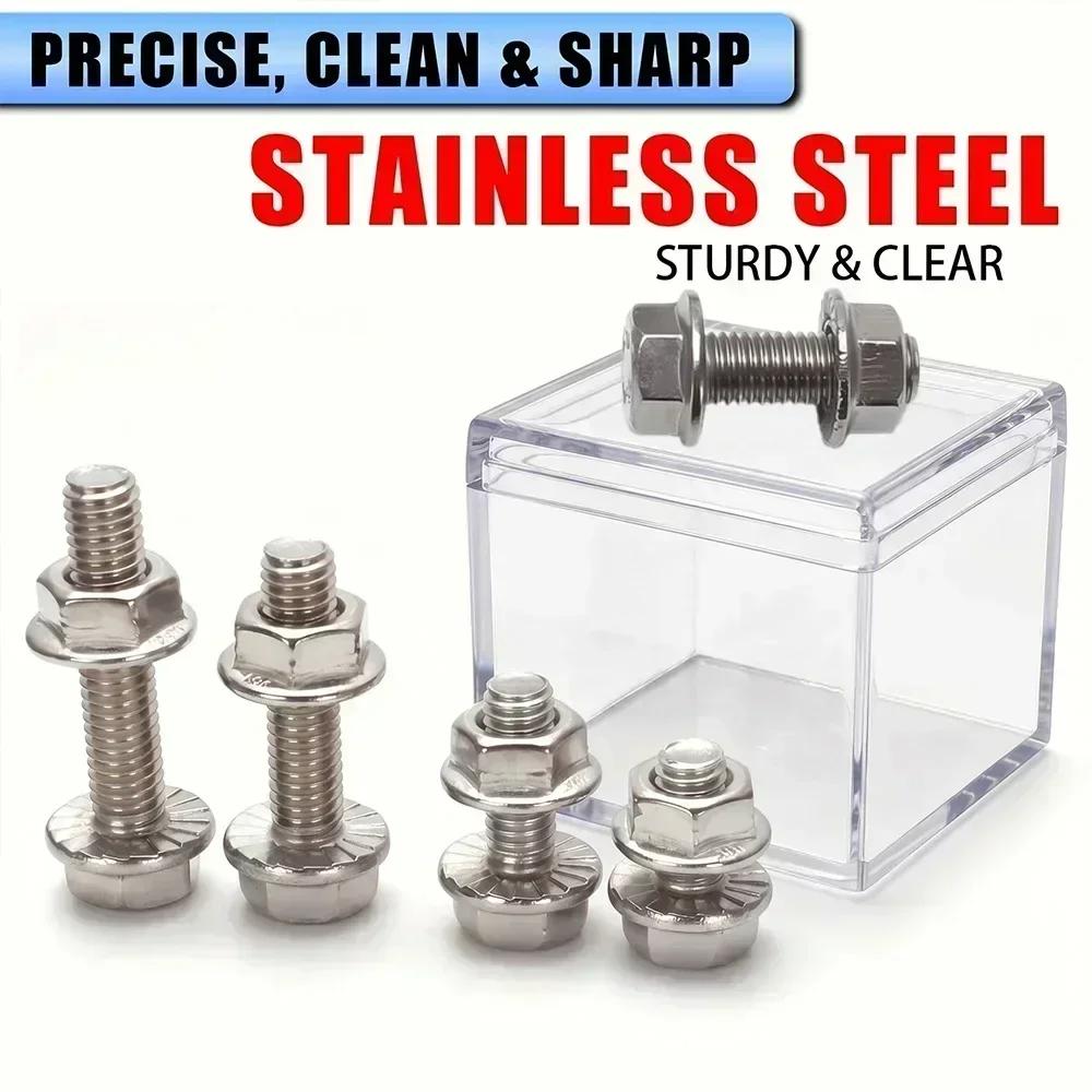192 pcs 304 stainless steel hexagonal flange bolt and nut set, sizes M5/M6/M8, lengths: 10mm,12mm,16mm,20mm,25mm,30mm,35mm