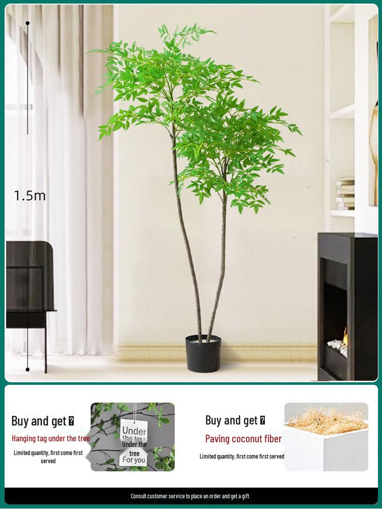 Artificial Nandina Domestica Potted Plant for Home Decoration - Green Ornamental Bonsai for Living Room or Sofa Side Decor.