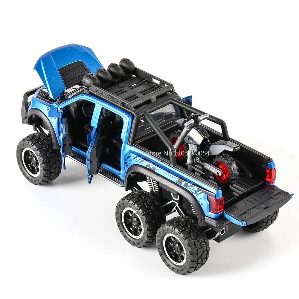 ABAF1 1/28 Scale Raptor F150 Alloy Truck Cars Model Toys Metal Diecasts Sound Light Pull Back Off-Road Vehicles for Kids Birthday Gift