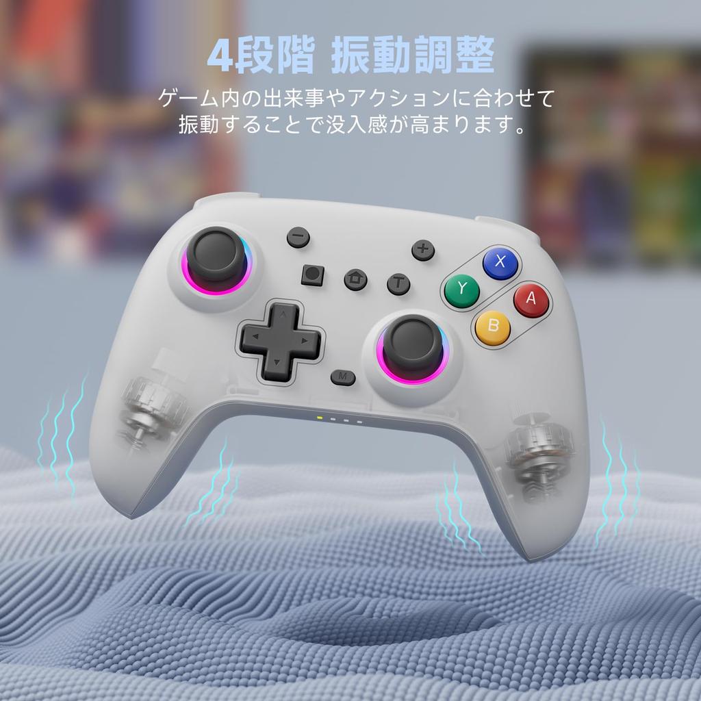 Wireless Switch Controller with Hall Effect RGB Back Turbo 4 Levels of Vibration Gyro 800mAh Compatible with Pro Controller Sticks, Lighting, Buttons,