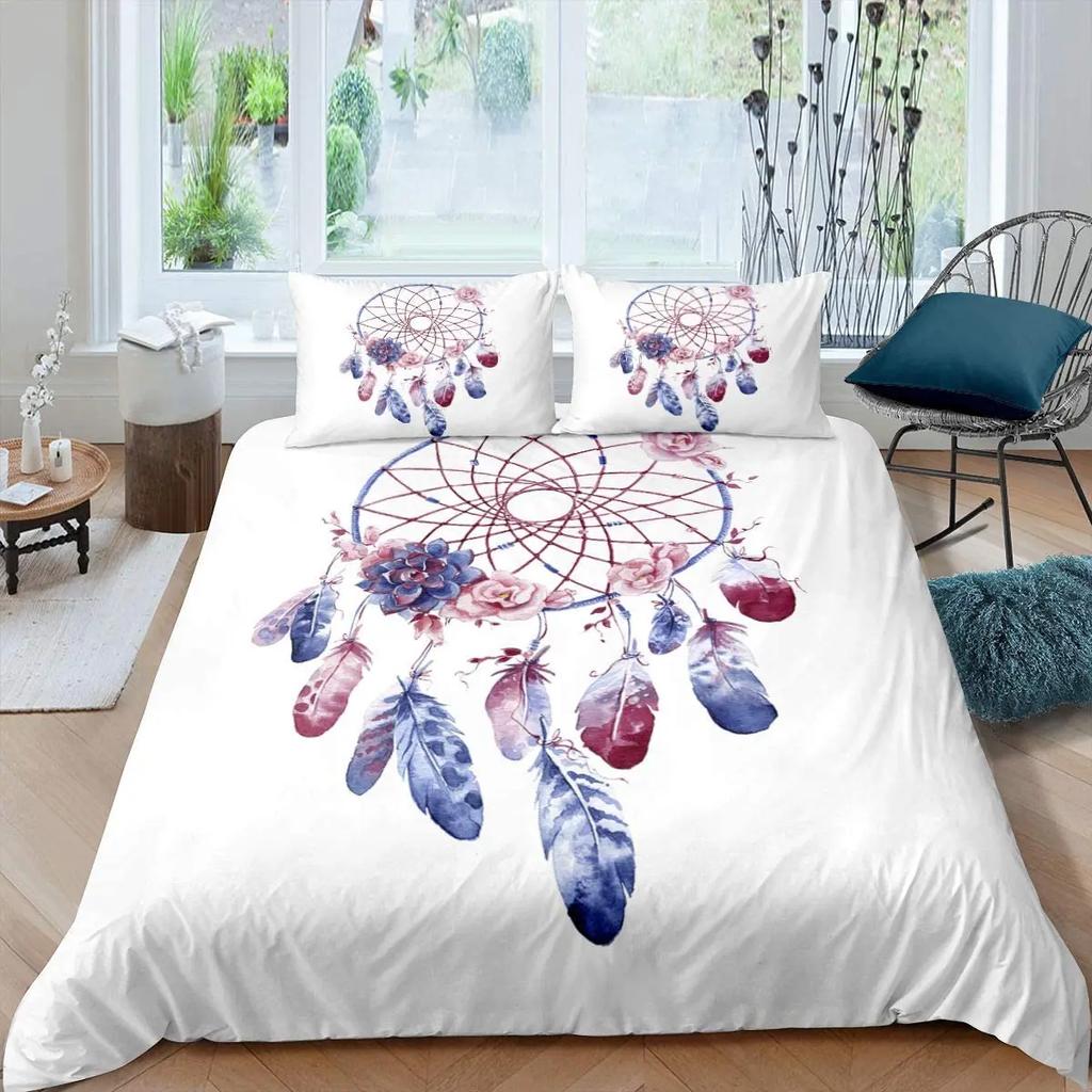 Dream Catcher Duvet Cover Dream Catcher Galaxy Bedding Set Boho Feather Comforter Cover Indian Tribal Soft Polyester Quilt Cover