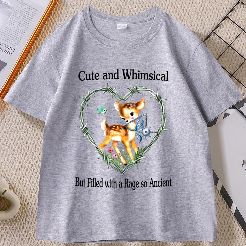 Cute and Whimsical Deer Tshirt Cotton Short Sleeve Tshirt Summer Roun Dneck Base T Shirt for Unisex WOMEN Comfortable Clothing