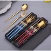 3 Pcs Spoon Fork Chopsticks Set With Storage Box Stainless Steel Coffee Snacks Fruit Dessert Fork Spoon Kitchen Teaspoon Set