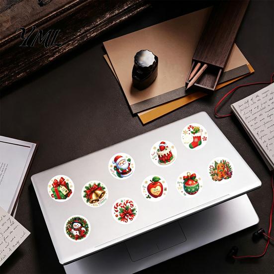 Snowman Gingerbread Man Decals Christmas Round Stickers, Santa Claus And Patterns Print, Baking Packaging Seal Self Adhesive Holiday Envelope