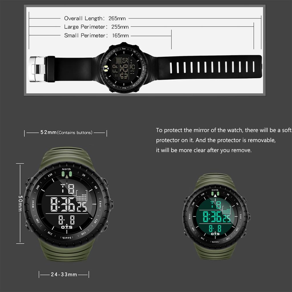 PALADA Digital Sports Watch Waterproof Tactical Watch with LED Backlight for Army Sports Men's Men, Green,