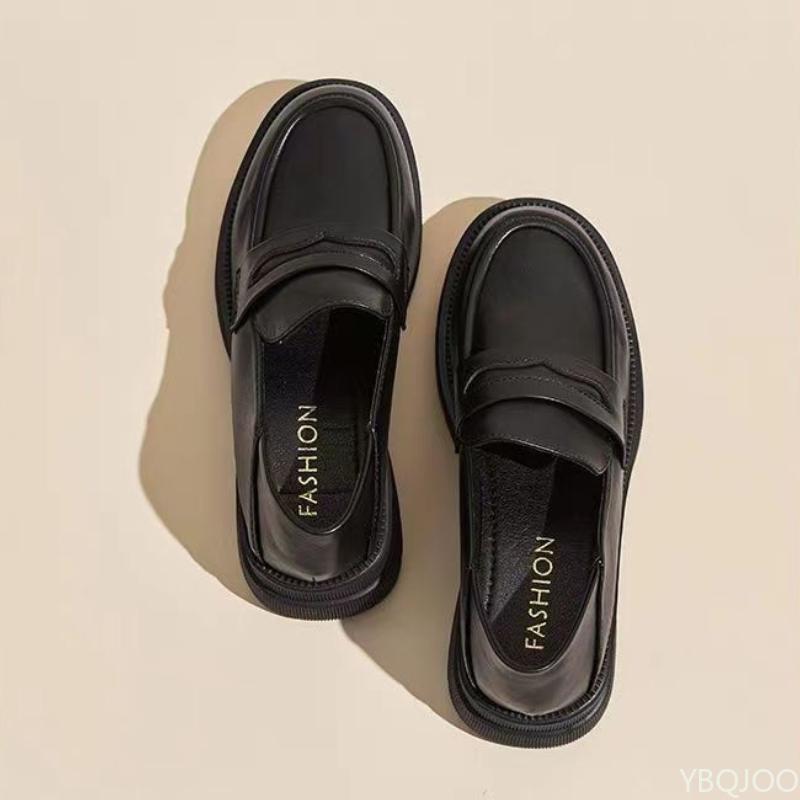 Женская повседневная кожаная обувь Модные туфли на толстой подошве Однотонные дышащие лоферы Модные удобные женские туфли на высоком каблуке