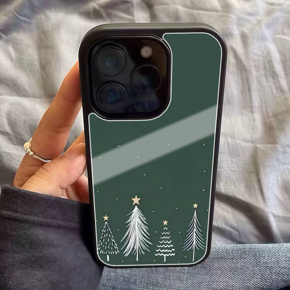 Модный Чехол для Телефона с Рисунком Елки в Стиле Ins Для IPhone17 16 15 14 13 12 11 Pro Max Глянцевая Жесткая PC Крышка HD