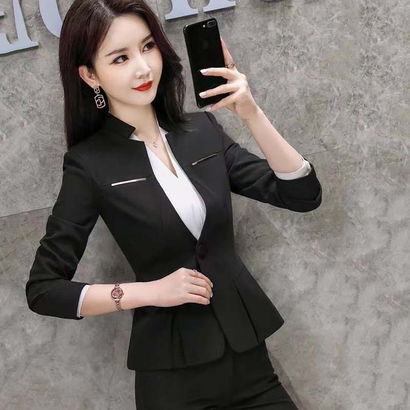 2 шт., профессиональный пиджак, женский костюм с длинными рукавами, весна и осень, новый темпераментный костюм для продажи, костюм для собеседования, официальная рабочая одежда