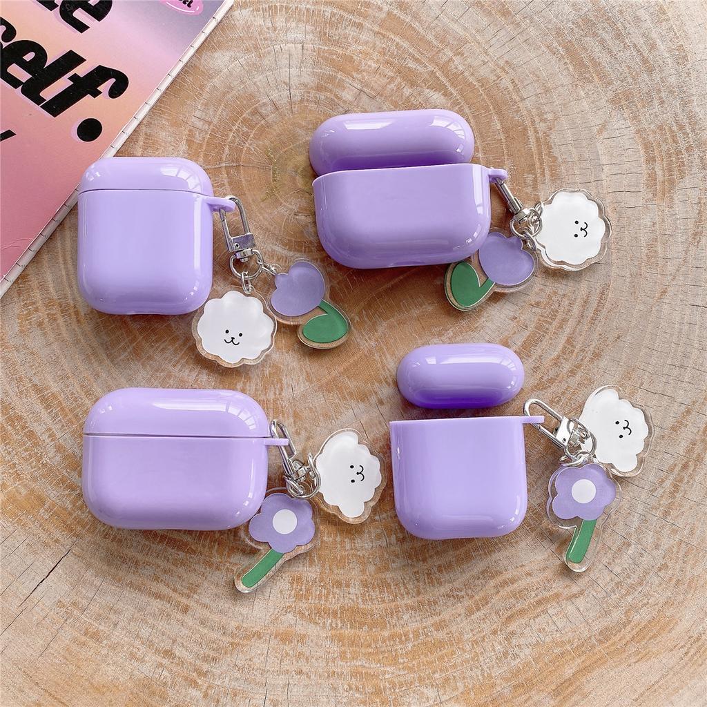 Совместимый с Apple AirPods 1/1-го поколения, Bluetooth-наушники, Защитный чехол, Pro 1, Интегрированный мягкий чехол, Фиолетовое милое облако