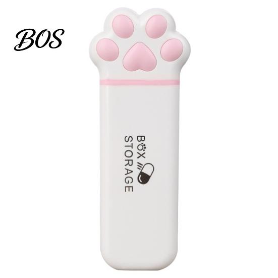Macaron Color Pill Case Portable Box, Cute Cat Paw Design, with Sealed Buckle Lid, Moisture-Proof Stylish Storage Container 3 Compartment Organizer,