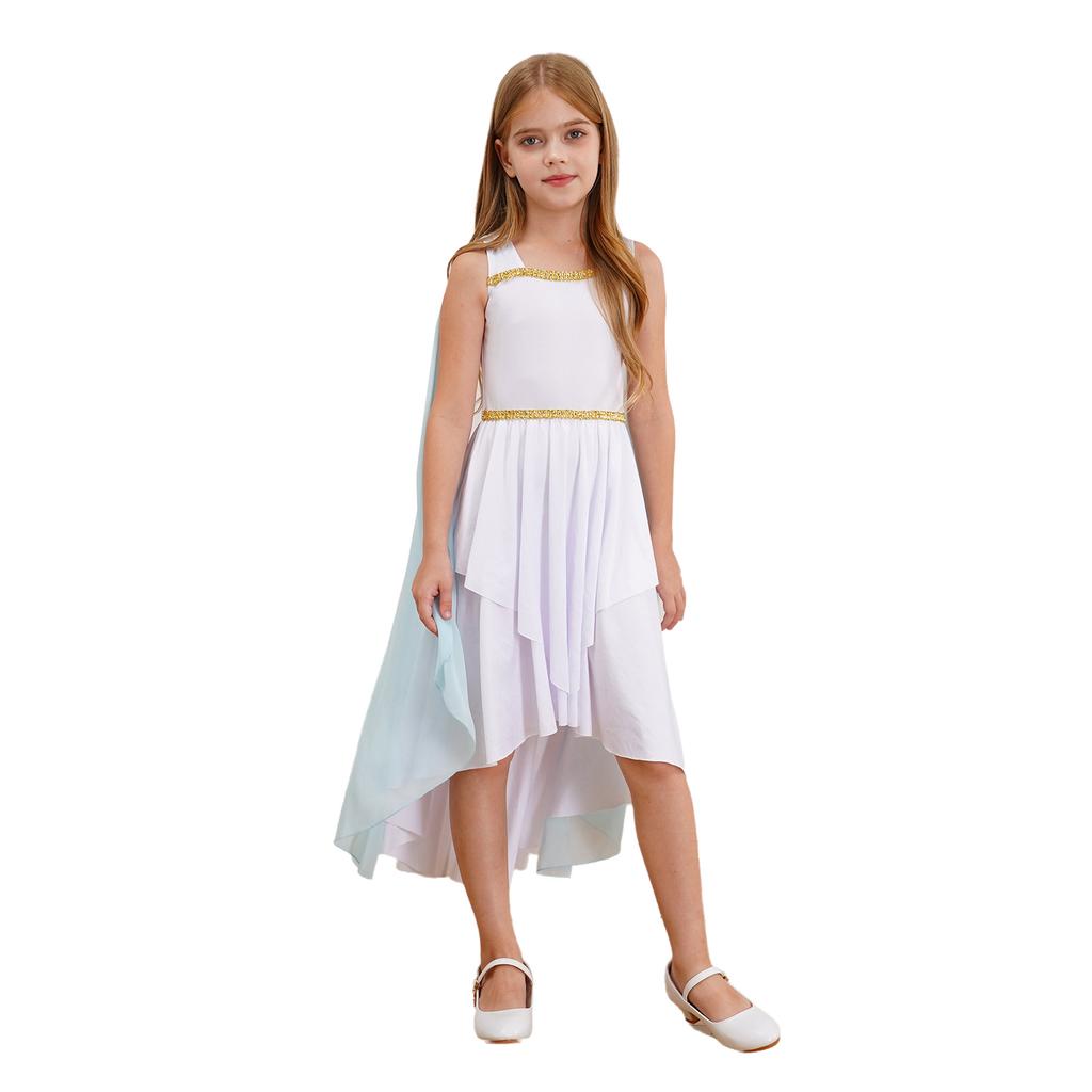 Versatile Ancient Toga Dress for Girls: One-Piece Flowy Costume, Easy to Style as Greek, Roman or Egyptian Princess