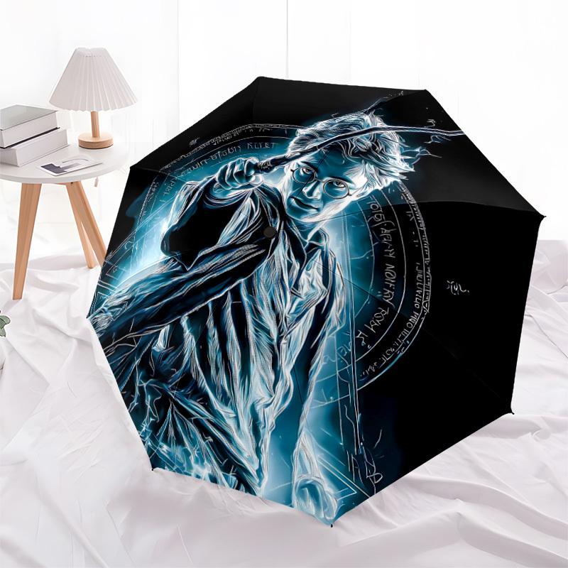 1pc Harry Potter Automatic Folding Umbrella - Compact 8-Rib Design, Durable Plastic & Iron, F104037