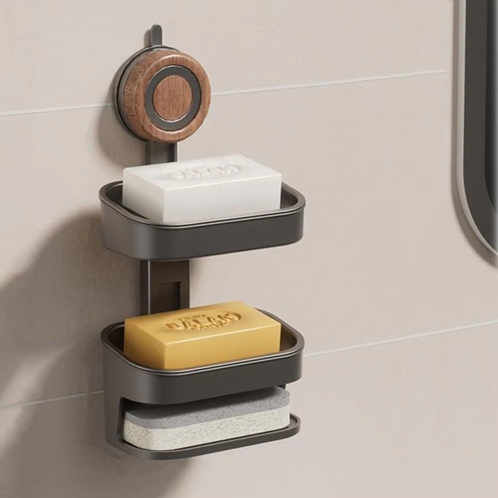 Wall-mounted Laundry Soap Rack Double Layer Bar Soap Holder Self Draining Soap Case Sponge Holder