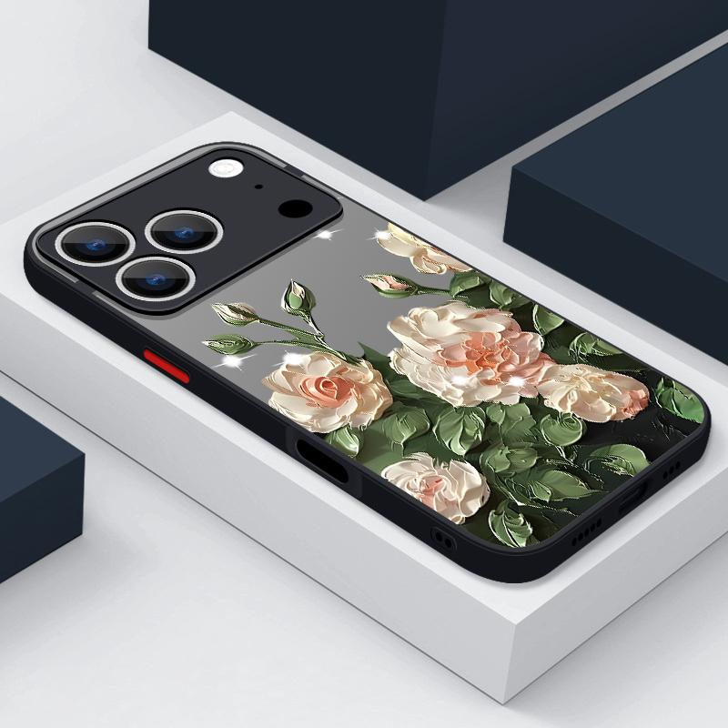 Матовый чехол для телефона для iPhone 17 Air 16 15 14 Pro Max 13 16 17 Pro 16e 17 Черный Роза Цветок лотоса Принт Ударопрочный Мягкий край Жесткая крышка