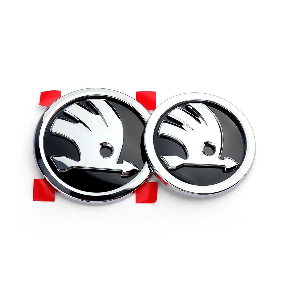 Car Sticker Skoda 2025 Hot 2pcs 80/90/100mm Car Front Hood Badge Rear Trunk Emblem Sticker for Skoda Rapid Fabia Octavia 2 A7 Ye