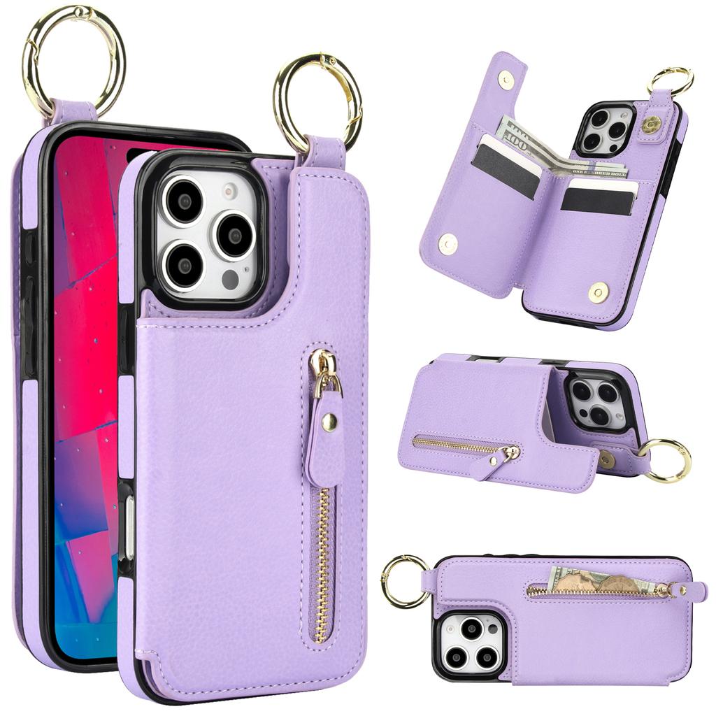 Кошелек на молнии с кольцом для карт, кожаный чехол для iPhone 16, 15, 14, 11, Pro Max, XS, XR, 7, 8, Plus, 13, 12, Mini, защитный чехол