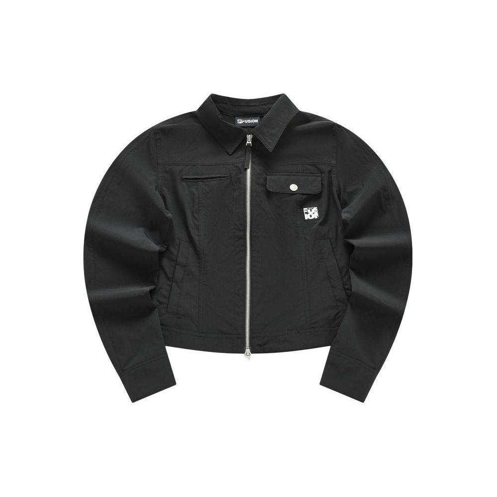 Fila Fusion Однотонная приталенная повседневная куртка-рубашка на молнии с длинным рукавом для улицы, рабочая, с множеством карманов, женские куртки, Черная T11W423401F-BK