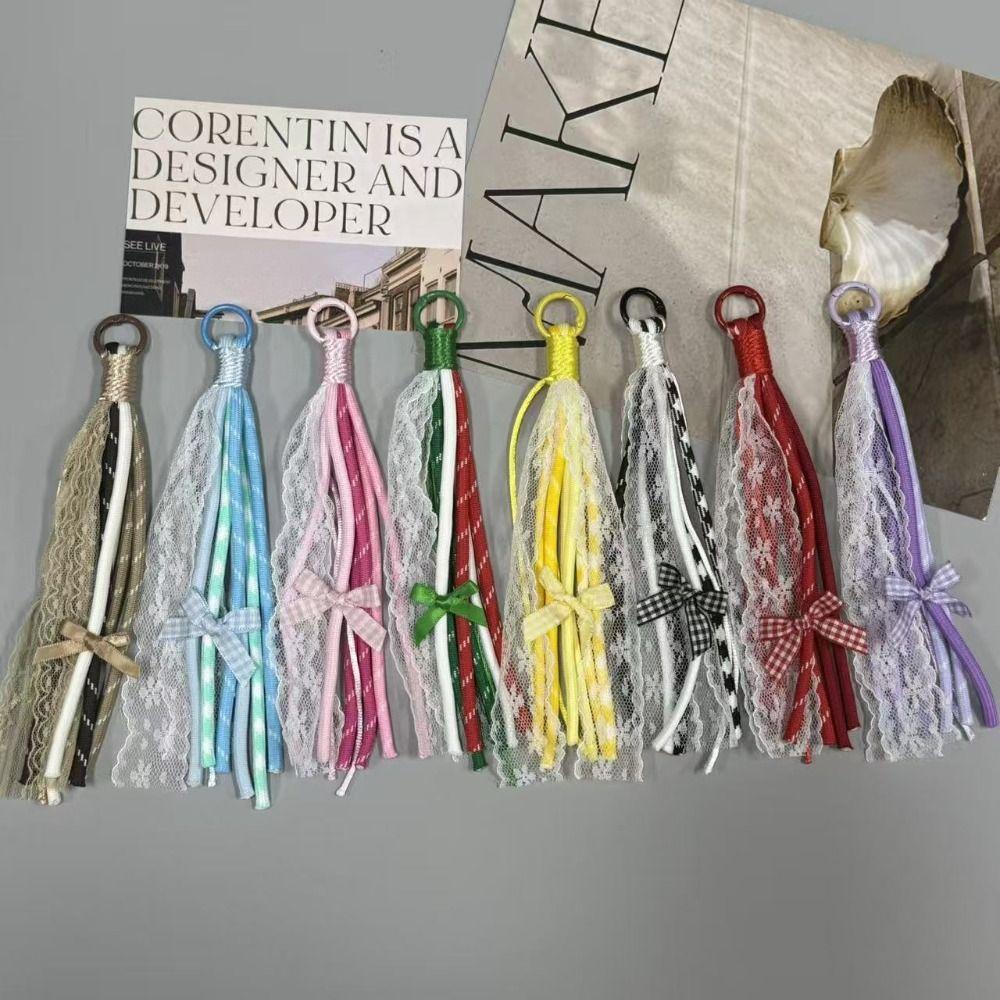 2Pcs Multi-Purpose Lace Lanyard Keychain Colorful Design Bow Pendant Keyring For Phone Accessory