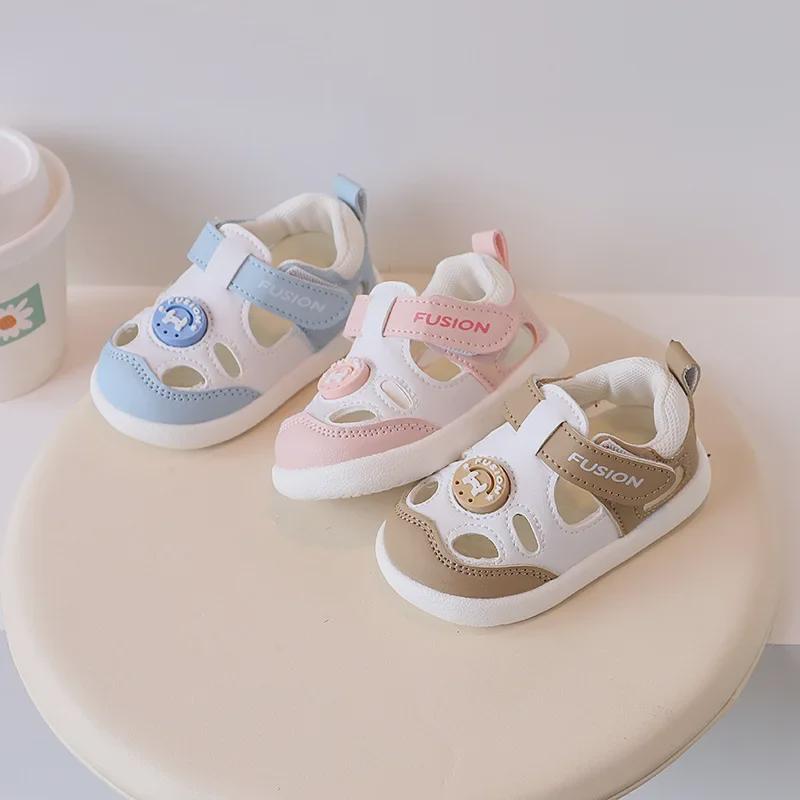 2024 Детские сандалии с мягкой подошвой: Нескользящие, закрытые, дышащие кожаные туфли для детей 1-3 лет (унисекс)