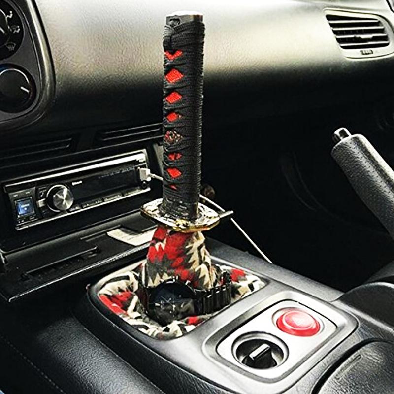 Samurai Sword Shift Knob Shifter Katana Metal With 12mm Hole Black+Red
