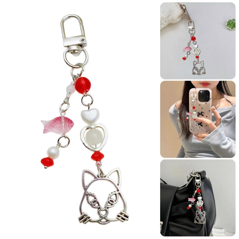 Очаровательная Кошка Бисерная Мобильная Цепочка Модный Акцентный Кулон Сплавленная Текстура Стильный Ключевой Орнамент для Повседневного и Вечернего Использования