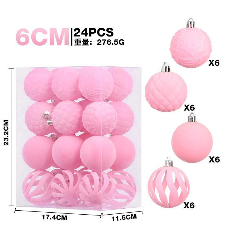 6cm Flocked Christmas Balls 24pcs Luxury Vintage Burgundy Tree Ornaments