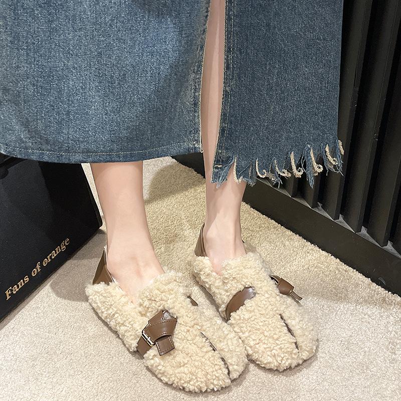 Обувь женская на плоской подошве мокасины с мехом с круглым носком осенние повседневные женские кроссовки платье мокасины осень-зима досуг пряжка ремешок флок резина