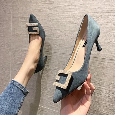 Одинарные туфли женские новые туфли на высоком каблуке с острым носком на тонком каблуке со стразами универсальные для девушки черные см см