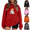 Women's Halloween Print Pullover Round Neck Drop Shoulder Long Sleeved Blouse
