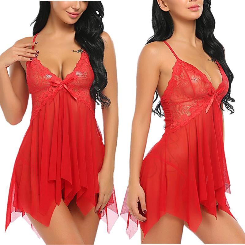 New Sling Lingerie for Women Deep-V Lace Babydoll Sleepwear Boudoir Outfits Plus Size