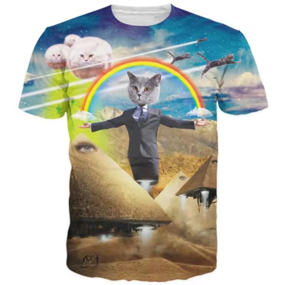 3D Printed Meow Star Cat Hip Hop Cartoon T-Shirt Summer Top
