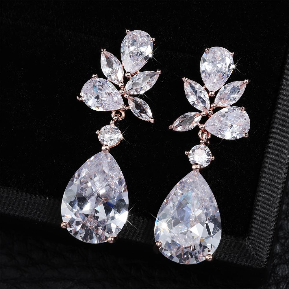 ZAKOL Fashion Teardrop Cubic Zirconia Dangle Earrings for Women Wedding Earring Shinny Leaf Bridal Marriage Jewelry Wholesale
