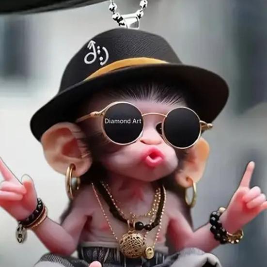 Christmas Monkey Pendant 2D Acrylic Hanging Ornament Cartoon Monkey Xmas Tree Ornament Car Interior Accessory Gift for Animal Lovers