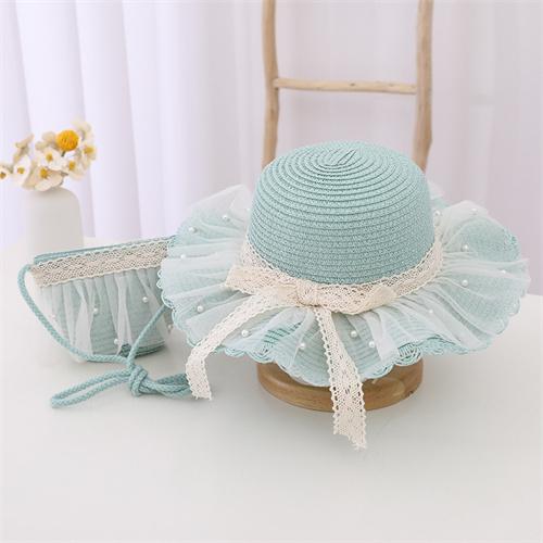 2 шт./компл., детская соломенная шляпа для девочек + упаковка, кружевная кепка от солнца с жемчужным бантом, летняя детская кепка для девочек, пляжная детская шляпа принцессы, рыбацкие шляпы, реквизит для фотографий
