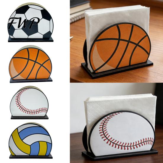 Office Paper Towel Holder Sports Ball Napkin for Table, Freestanding Wooden Dispenser, Anti-tip Tabletop Tissue Theme Birthday Party Supplies Vertical