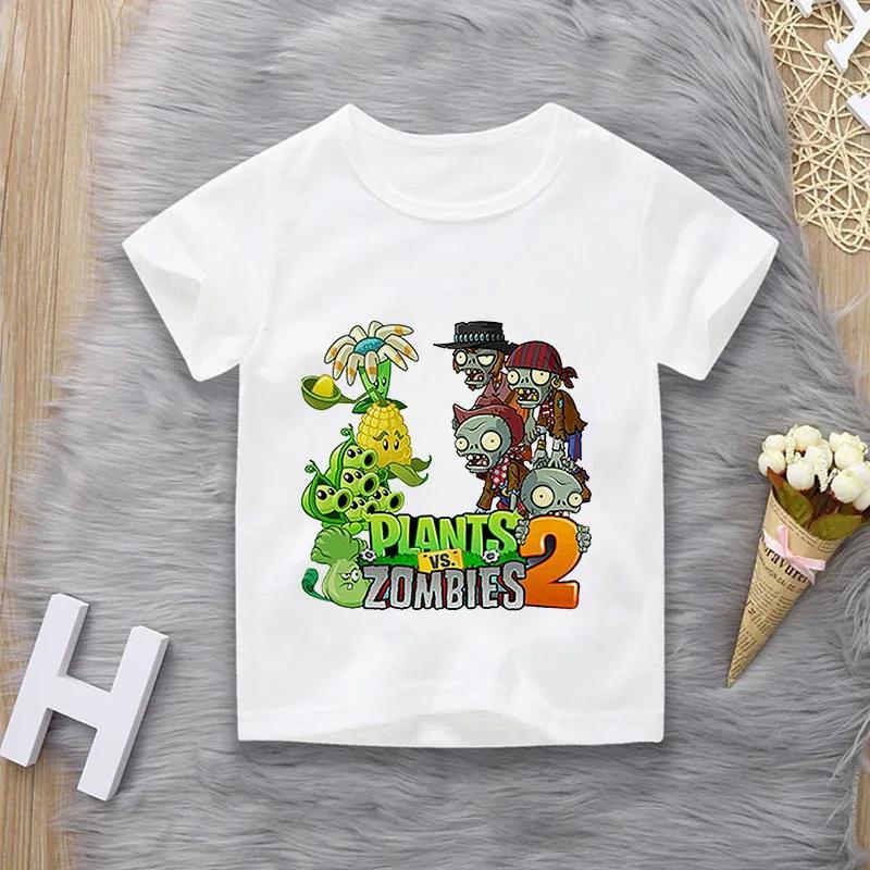Повседневная футболка с принтом Plants Vs Zombies для мальчиков и девочек, топ с коротким рукавом для учеников средней школы, семейные matching-наряды